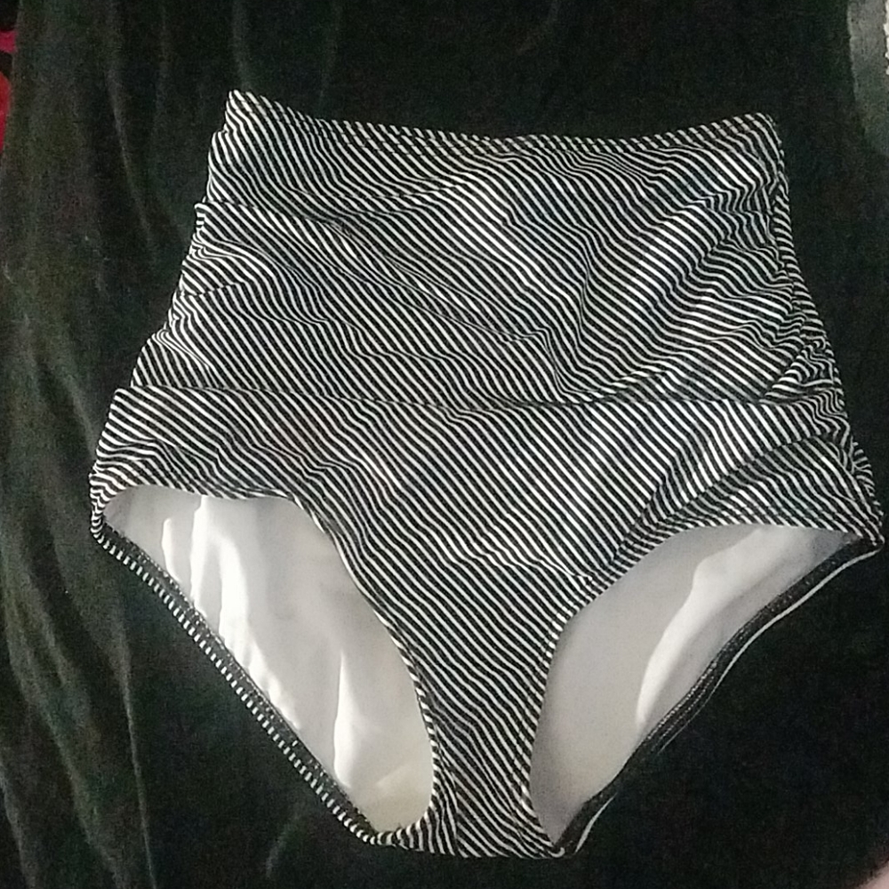 Striped High Waisted Bikini Bottoms